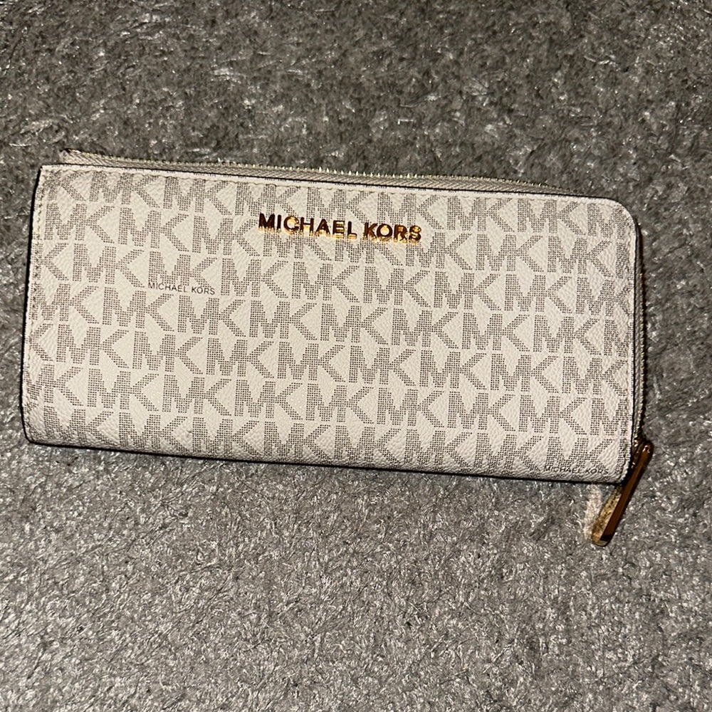 Michael Kors Beige Monogram Zip Wallet